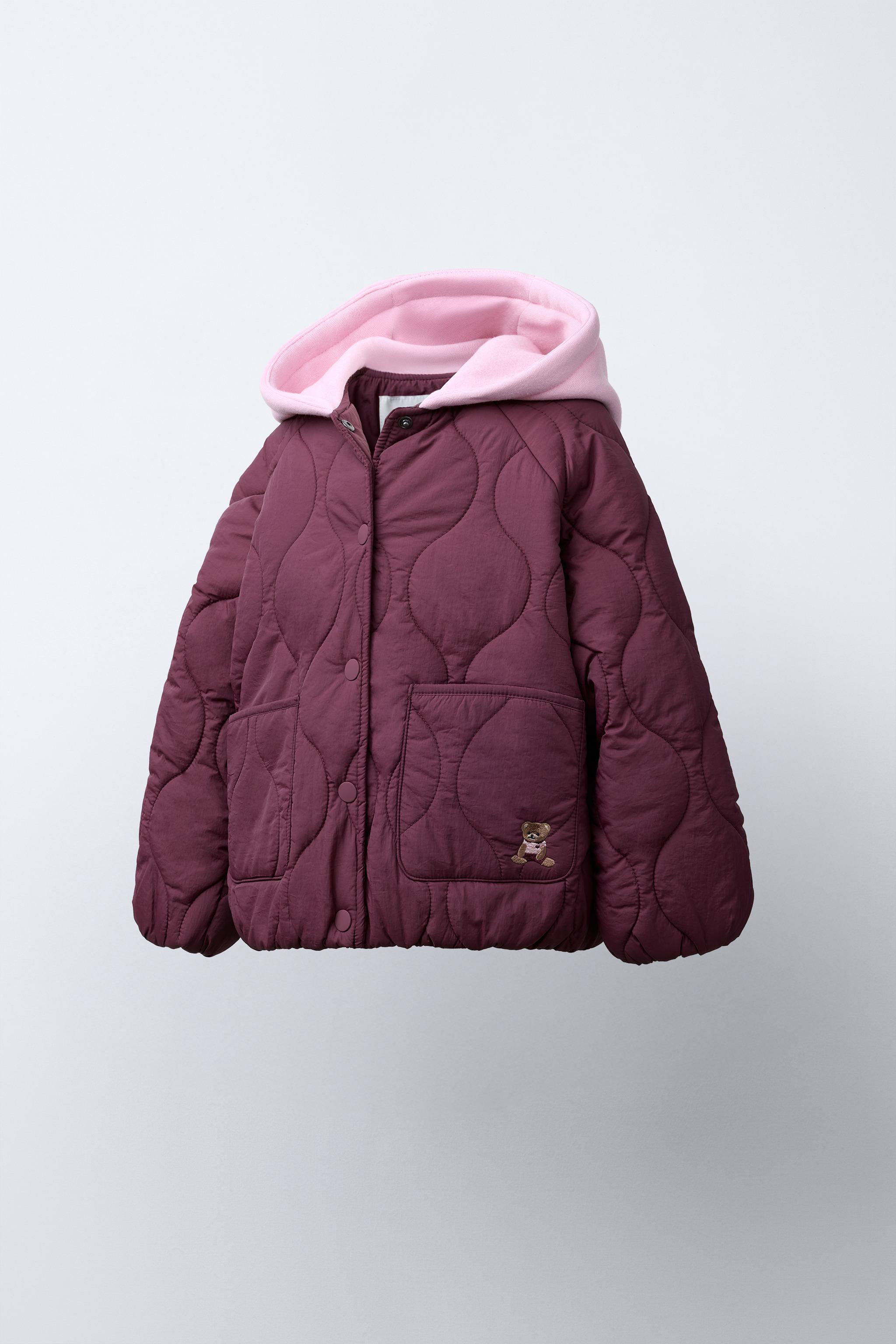 EMBROIDERED BEAR HOODED PUFFER JACKET